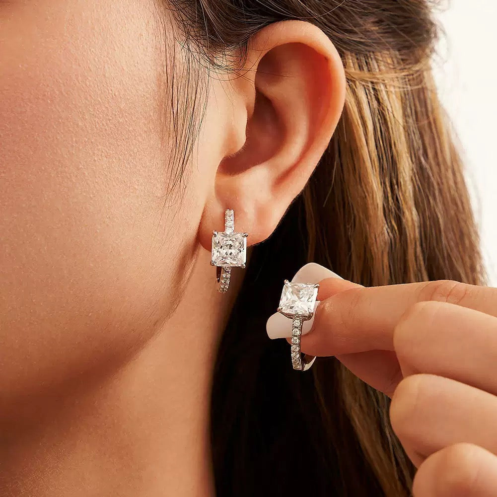 Sparking Square Hoop Earrings – 925 Sterling Silver
