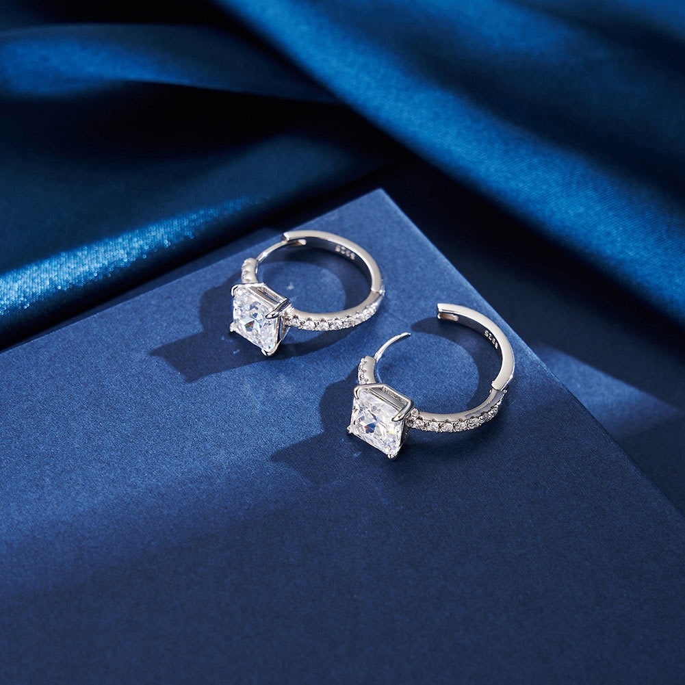 Sparking Square Hoop Earrings – 925 Sterling Silver