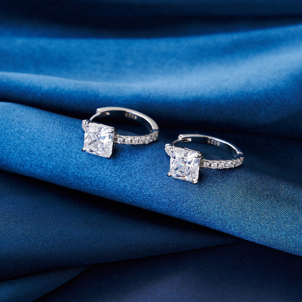 Sparking Square Hoop Earrings – 925 Sterling Silver
