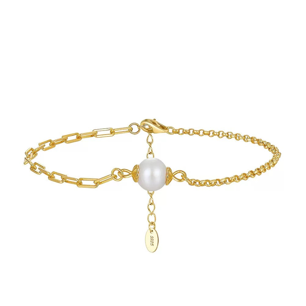 Lustre Link Pearl Bracelet – 925 Sterling Silver