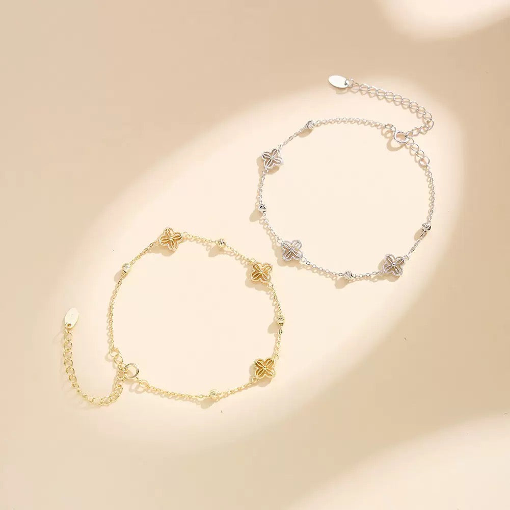 Clover Charm Chain Bracelet – 925 Sterling Silver