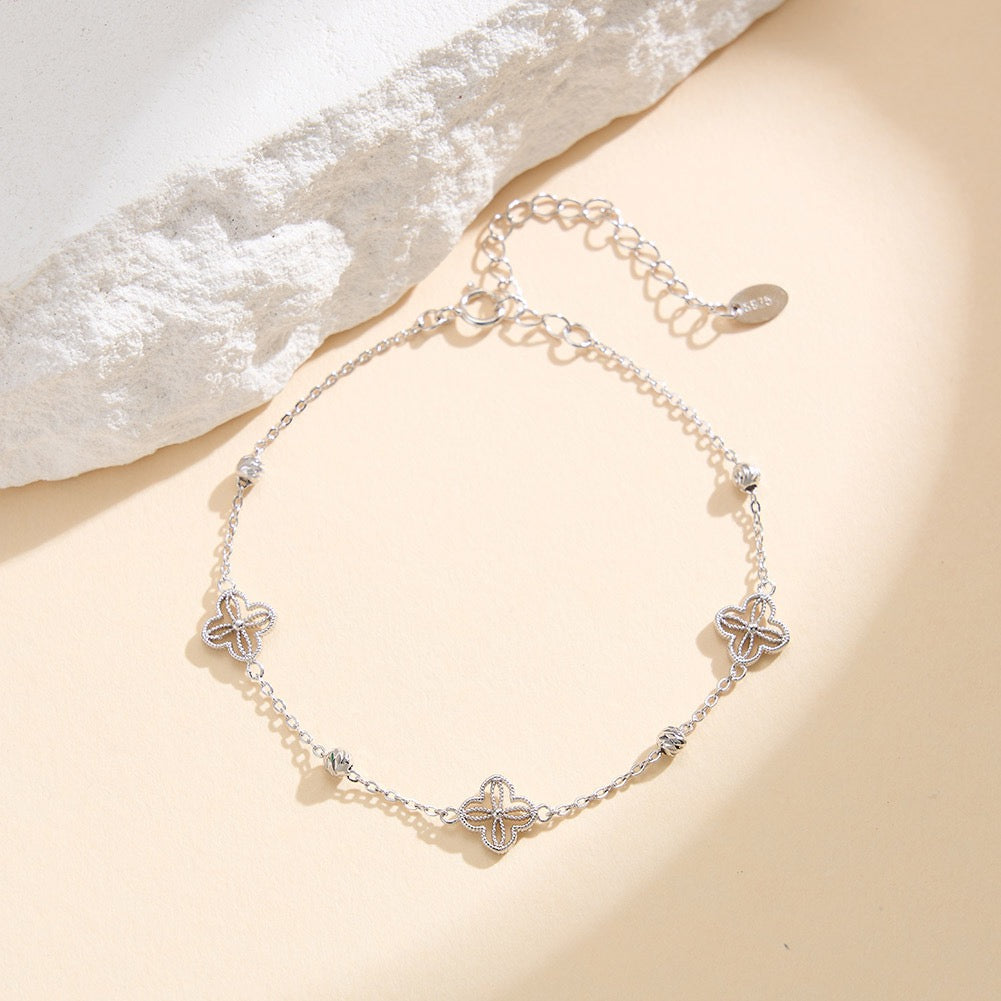 Clover Charm Chain Bracelet – 925 Sterling Silver