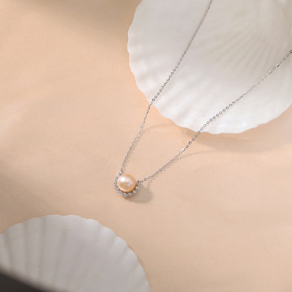 Pearl Halo Pendant Necklace – 925 Sterling Silver