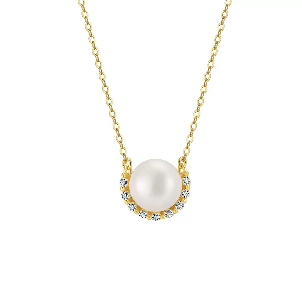 Pearl Halo Pendant Necklace – 925 Sterling Silver