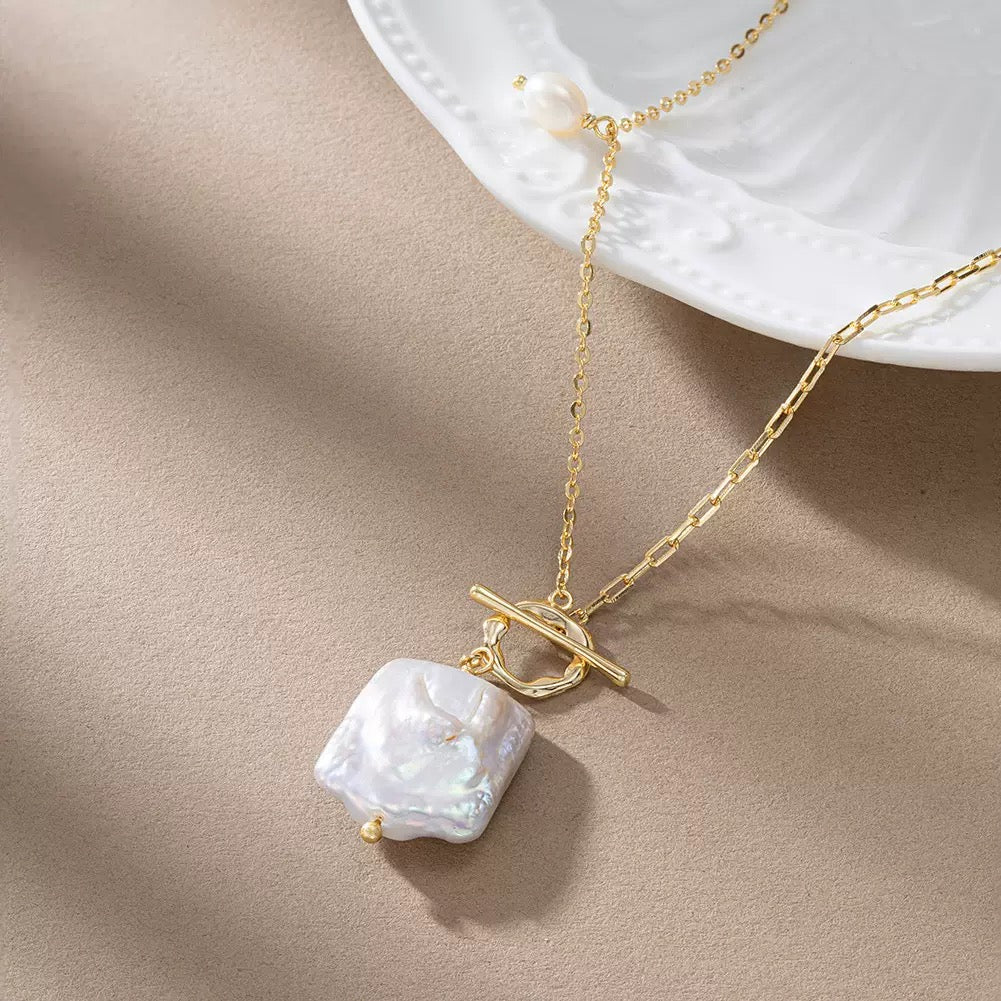 Baroque Pearl Toggle Necklace – 925 Sterling Silver