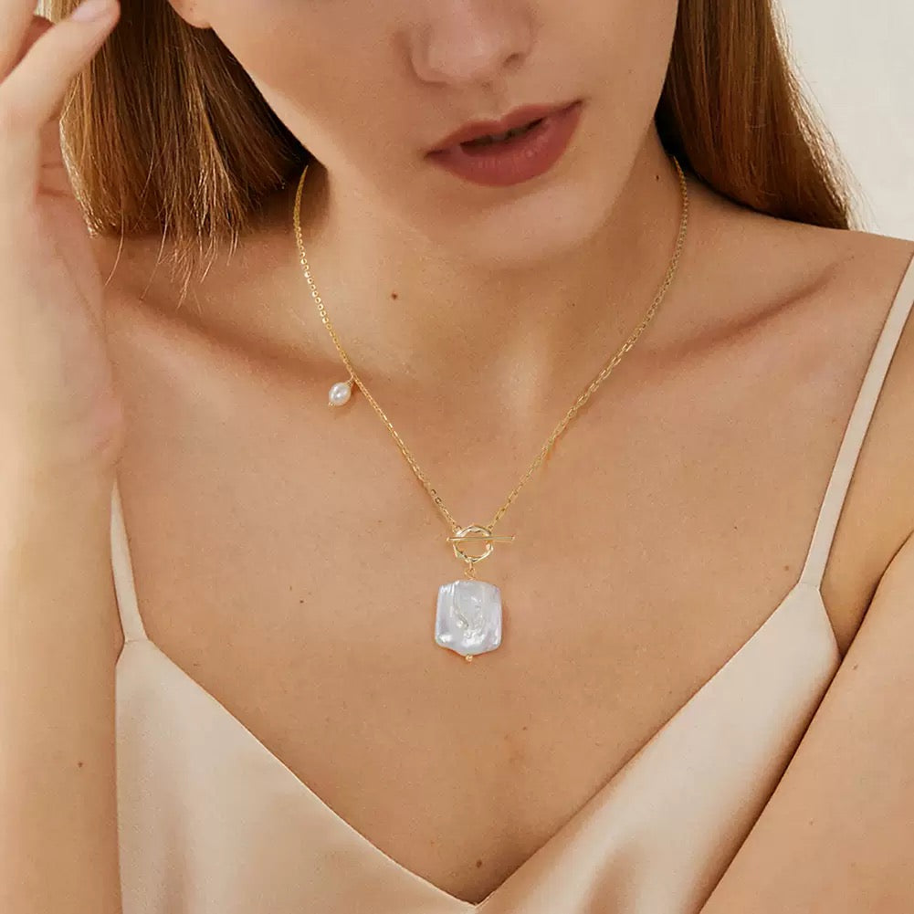 Baroque Pearl Toggle Necklace – 925 Sterling Silver