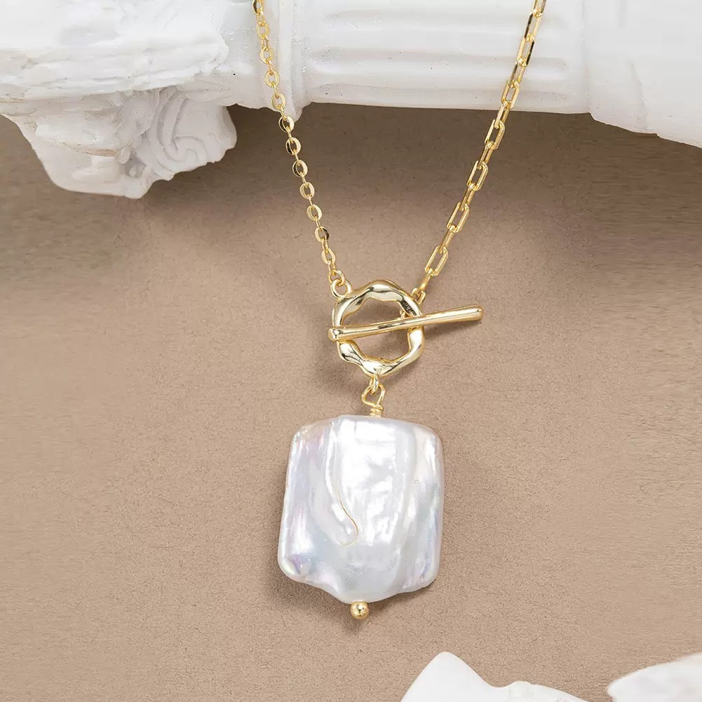 Baroque Pearl Toggle Necklace – 925 Sterling Silver