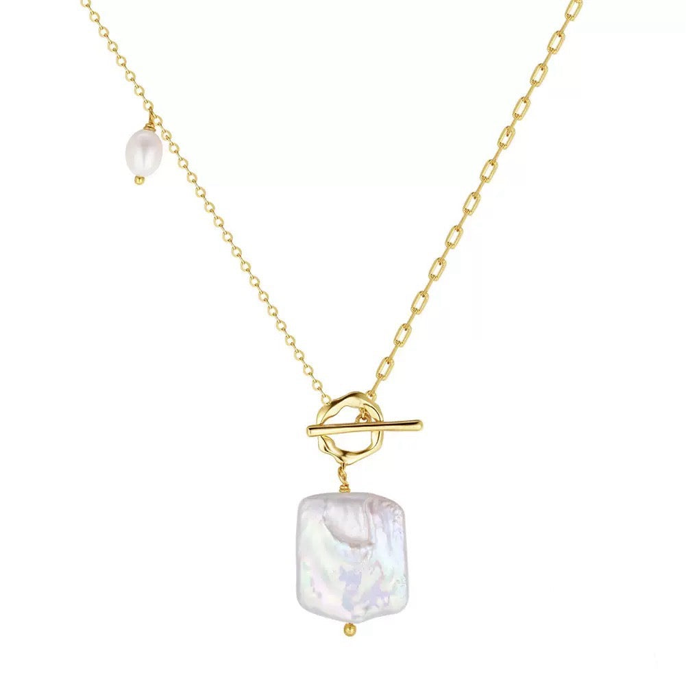 Baroque Pearl Toggle Necklace – 925 Sterling Silver