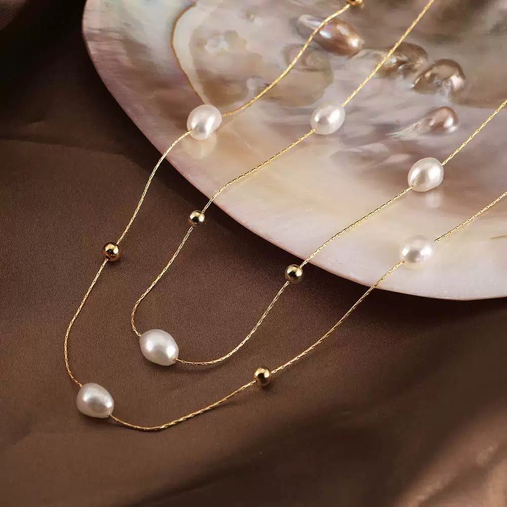 Double Layer Pearl Necklace – 925 Sterling Silver