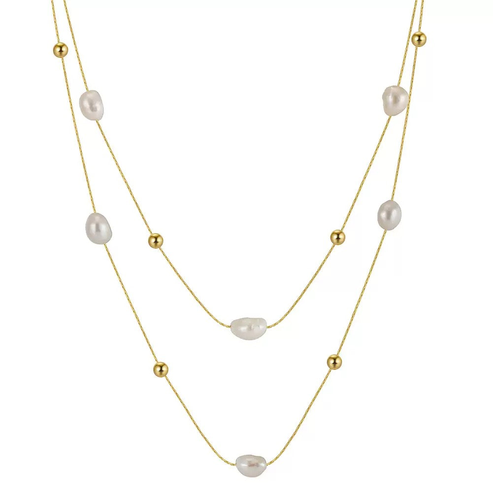 Double Layer Pearl Necklace – 925 Sterling Silver
