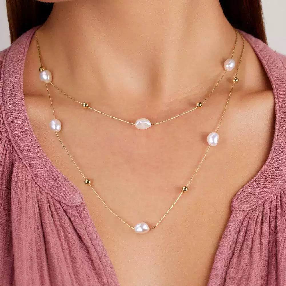 Double Layer Pearl Necklace – 925 Sterling Silver
