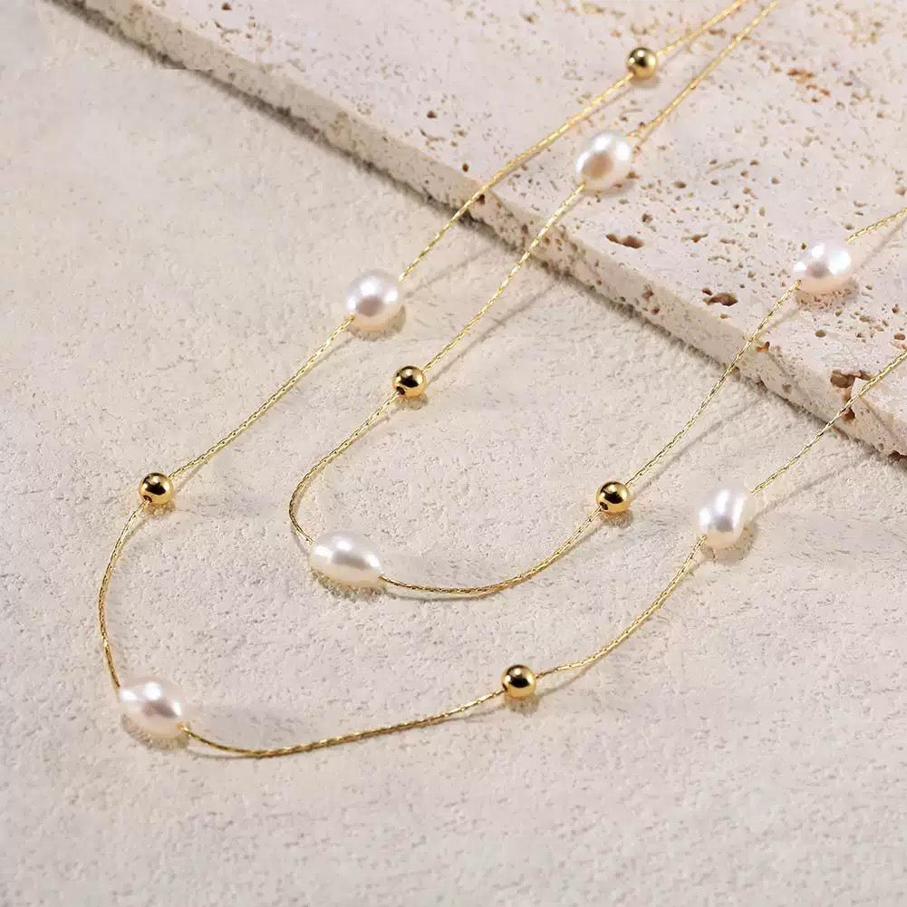 Double Layer Pearl Necklace – 925 Sterling Silver