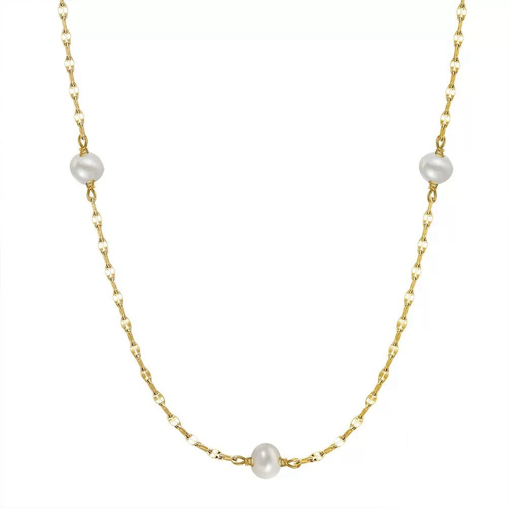 Pearl Station Chain Necklace – 925 Sterling Silver