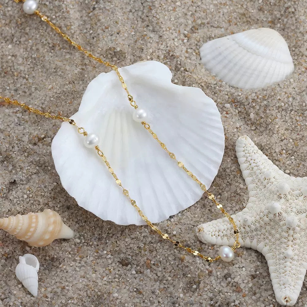 Pearl Station Chain Necklace – 925 Sterling Silver