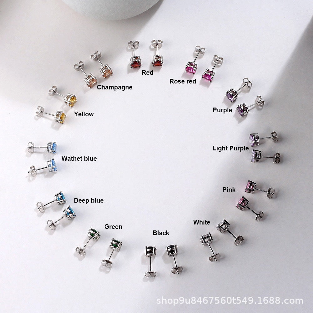 Classic Spark –Birthstone Stud Earrings (12 Colors)