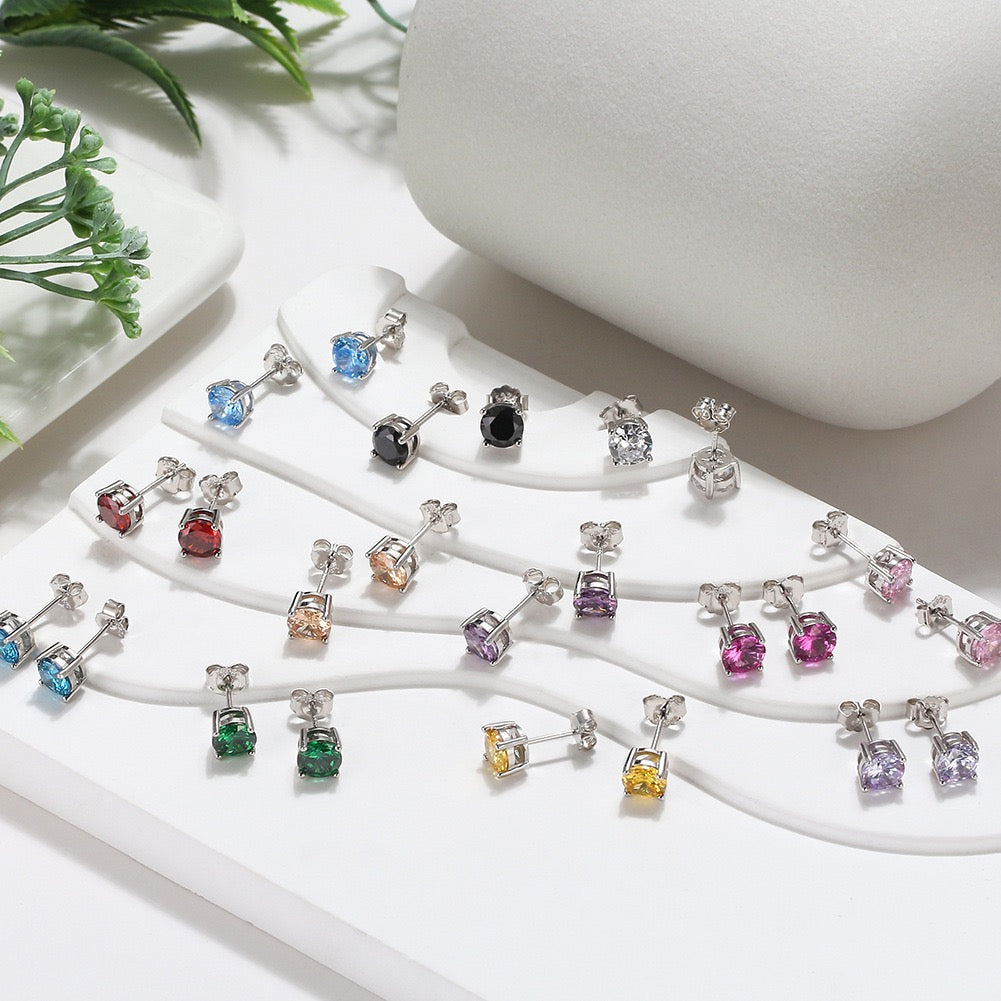 Classic Spark –Birthstone Stud Earrings (12 Colors)