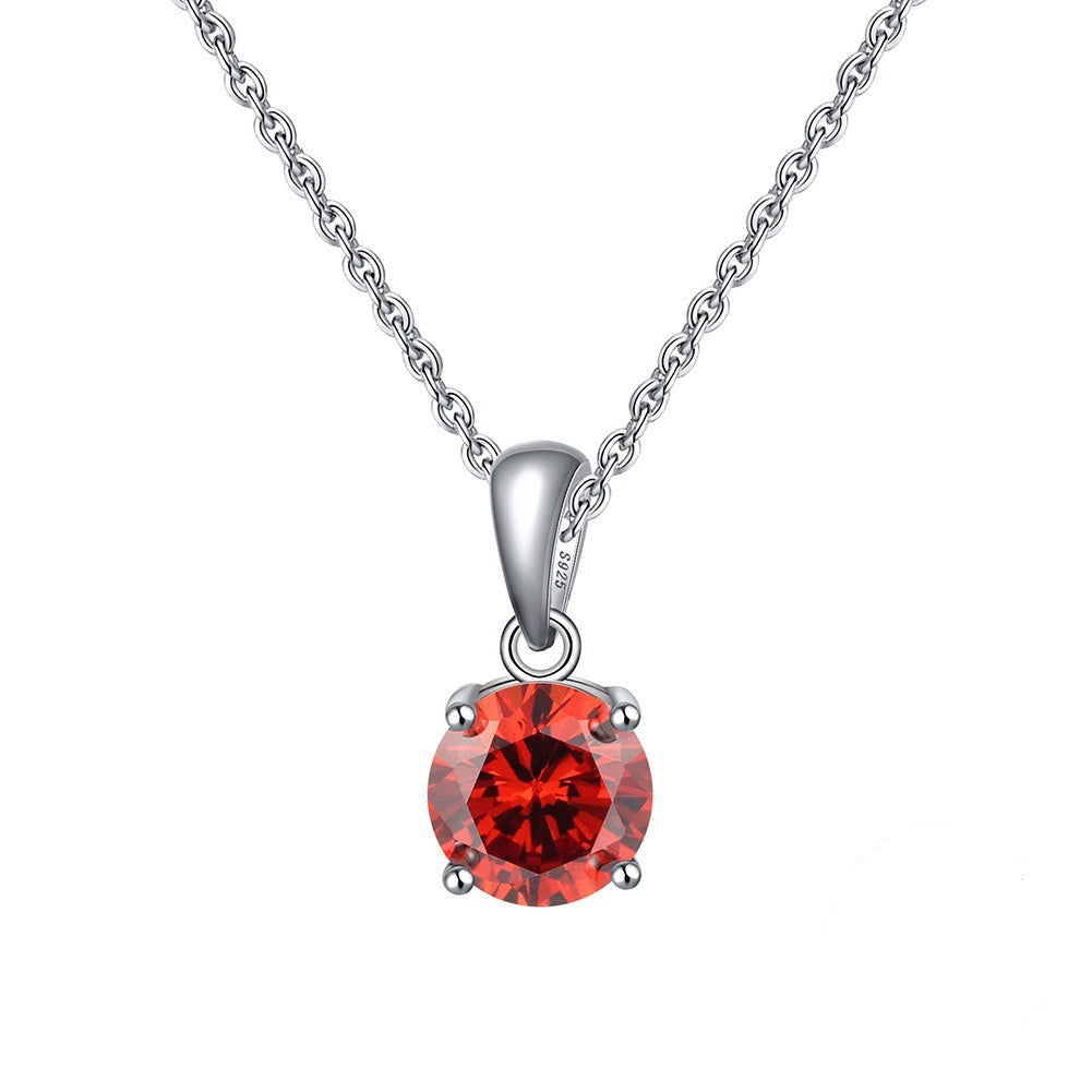 Birthstone Spark – Round Zircon Pendant Necklace (12 Colors)