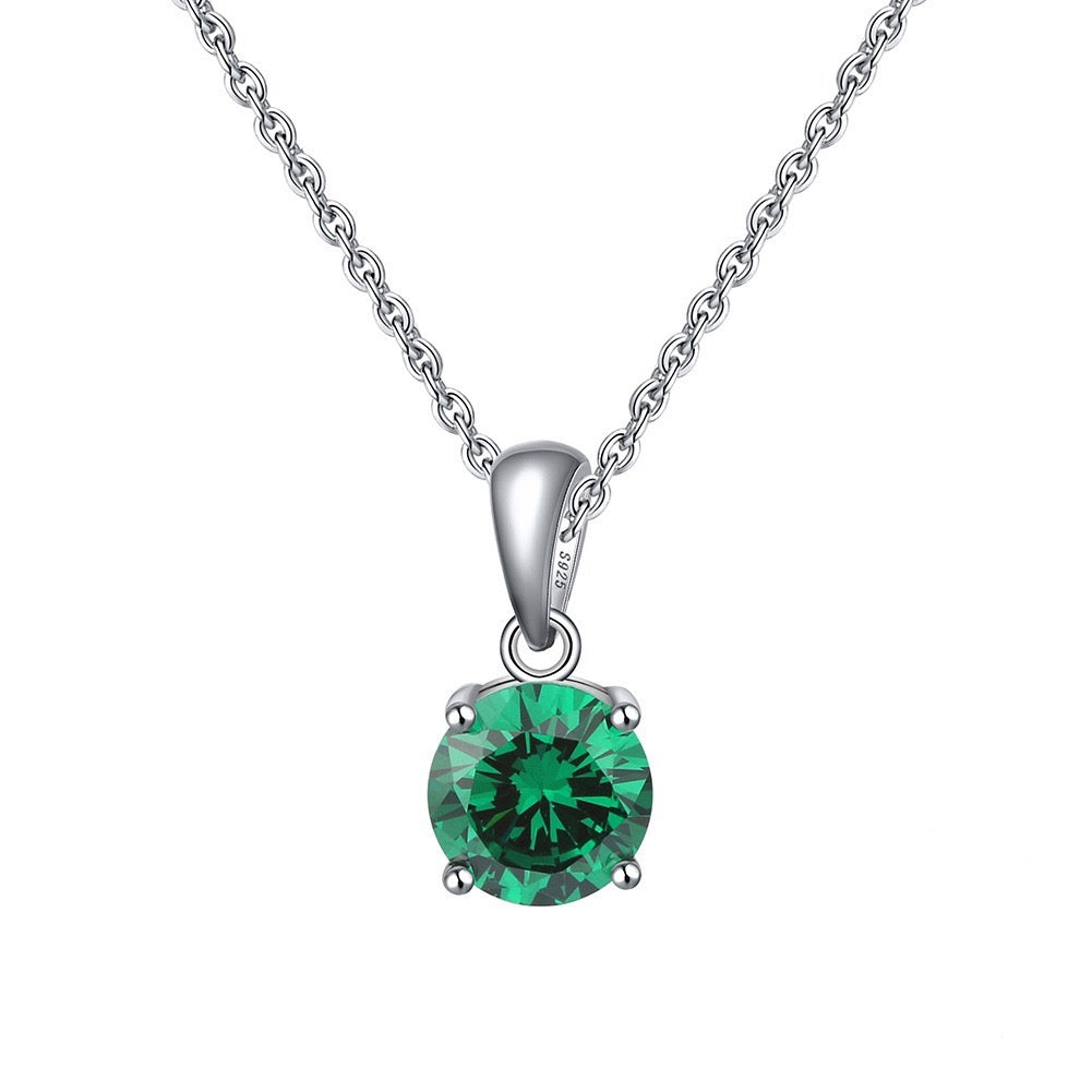 Birthstone Spark – Round Zircon Pendant Necklace (12 Colors)