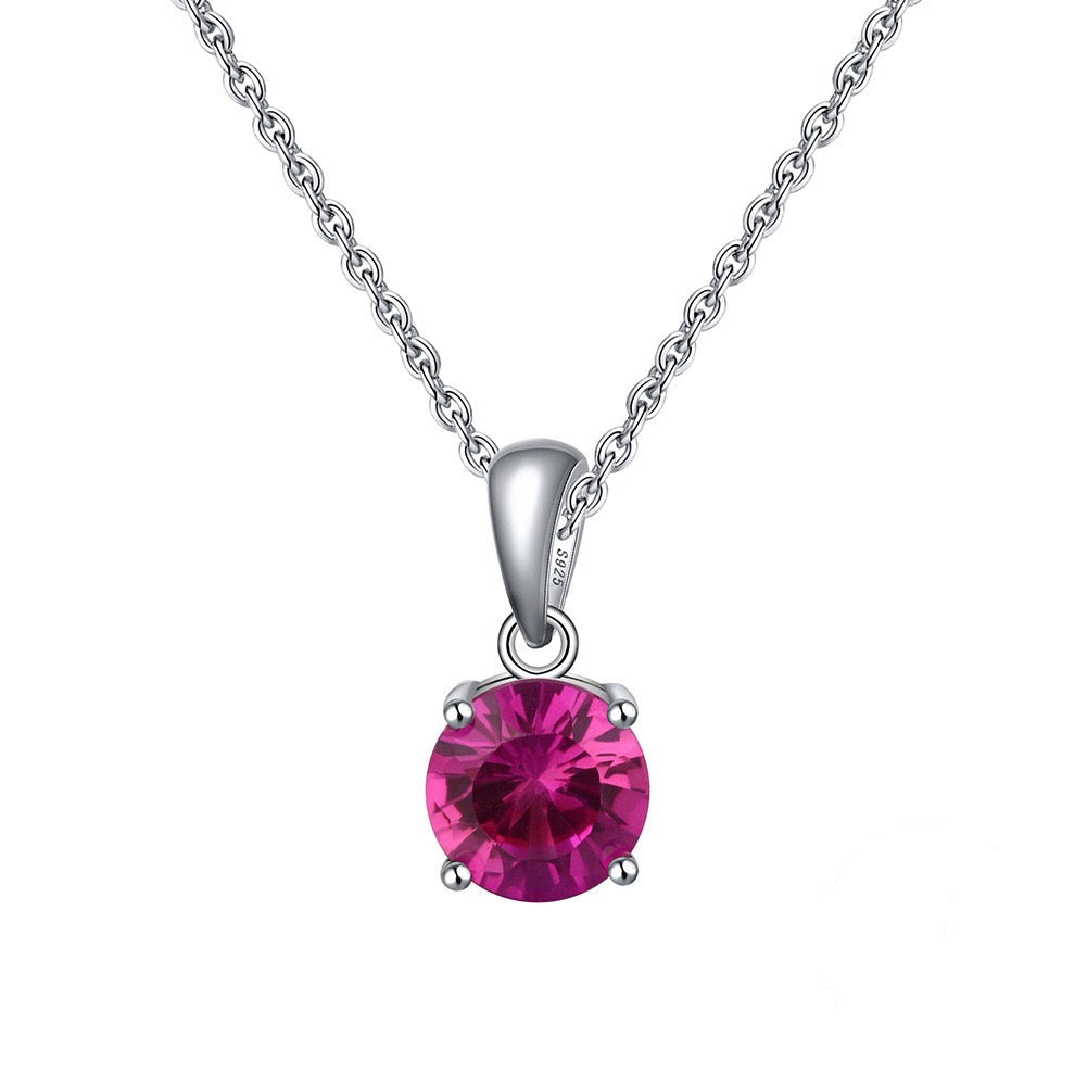 Birthstone Spark – Round Zircon Pendant Necklace (12 Colors)