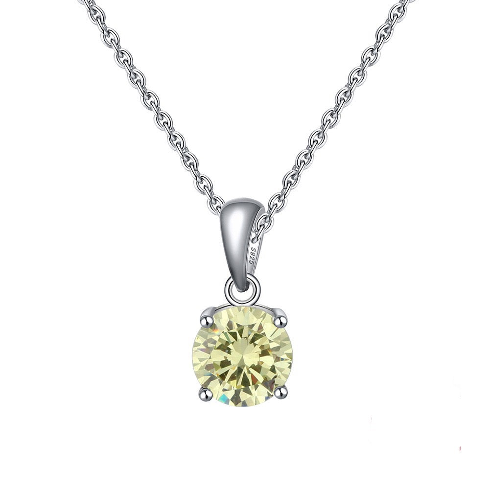 Birthstone Spark – Round Zircon Pendant Necklace (12 Colors)