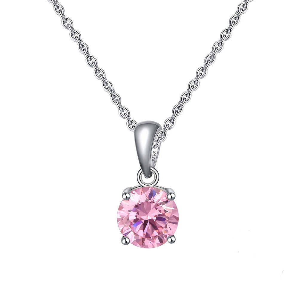 Birthstone Spark – Round Zircon Pendant Necklace (12 Colors)