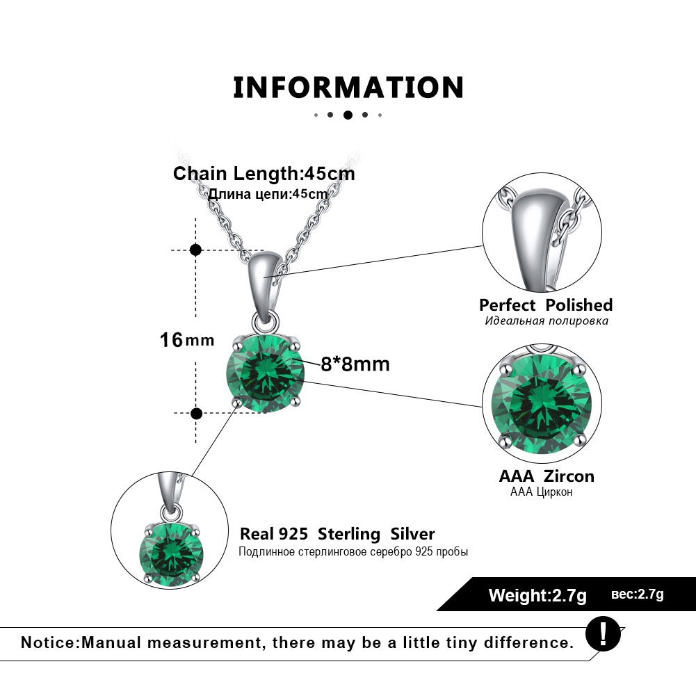 Birthstone Spark – Round Zircon Pendant Necklace (12 Colors)