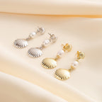 Seashell Pearl Drop Earrings, Summer Beach Earrings, Coastal Vacation Jewelry, Dainty Pearl Earrings