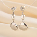 Seashell Pearl Drop Earrings, Summer Beach Earrings, Coastal Vacation Jewelry, Dainty Pearl Earrings