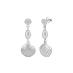 Seashell Pearl Drop Earrings, Summer Beach Earrings, Coastal Vacation Jewelry, Dainty Pearl Earrings