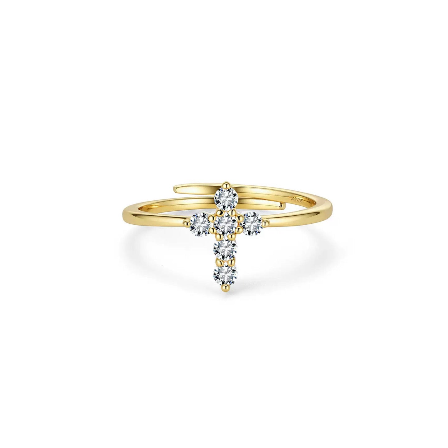 Dainty Cross Moissanite Ring – 925 Sterling Silver Adjustable Open Band