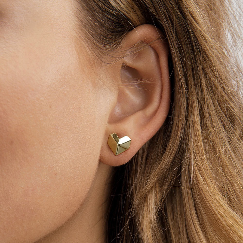 Nova Heart – Gold Vermeil Geometric Heart Stud Earrings