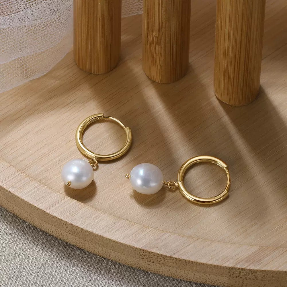 Lumi Pearl Drop Hoop Earrings product photo by Starlight