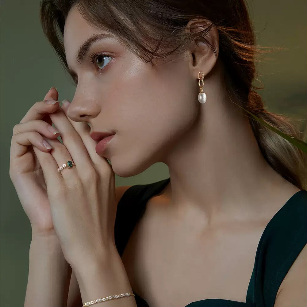 Classic Link Pearl – Gold Vermeil Drop Earrings