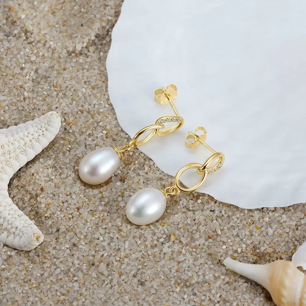 Link Pearl Drop Hoop Earrings product photo by Starlight