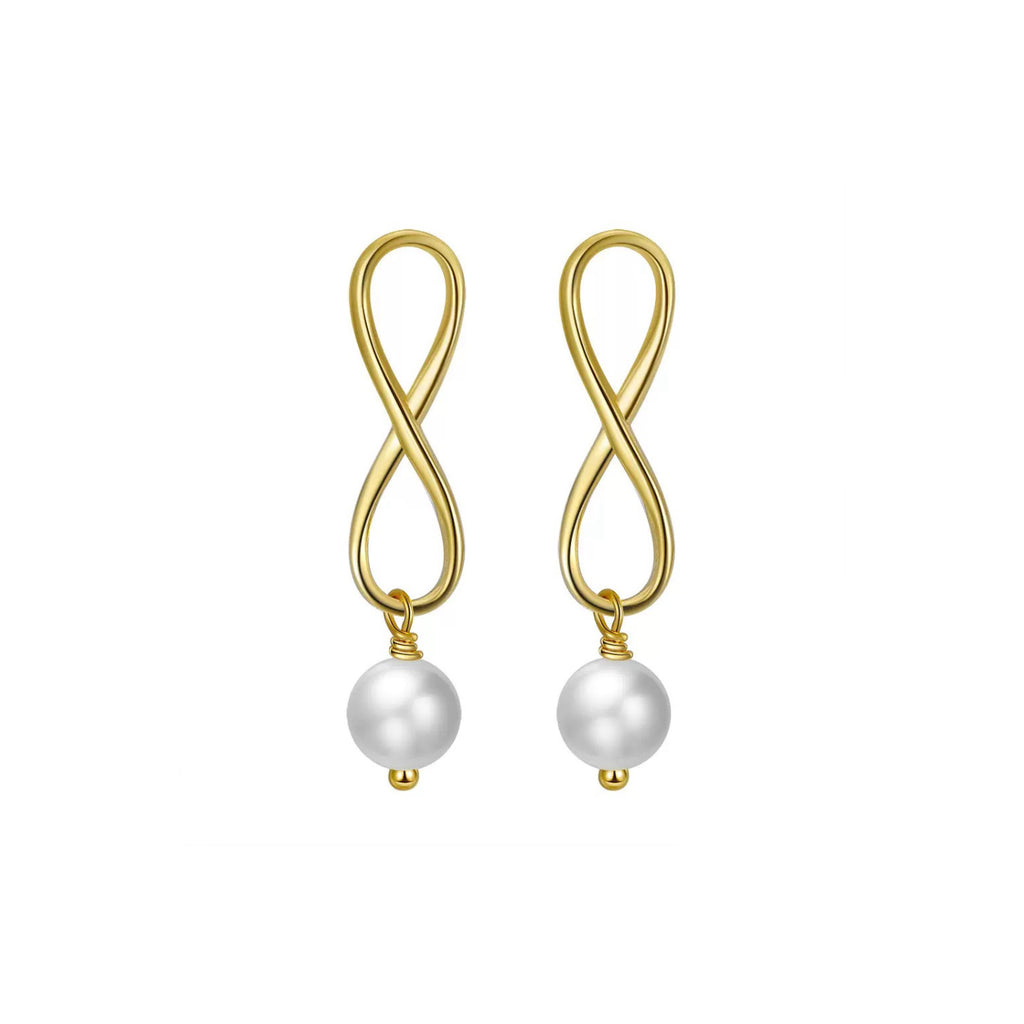 Eterna Infinity Pearl Drop Earrings – Gold or Silver