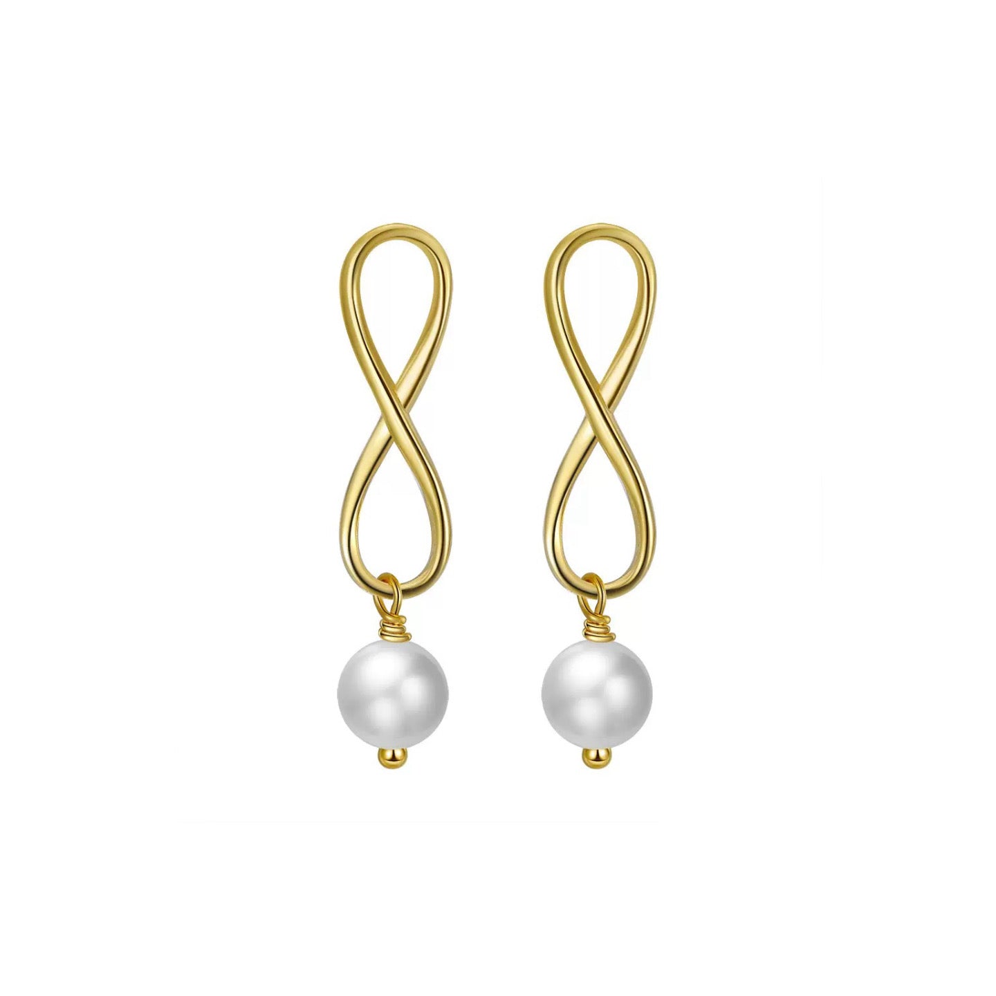 Eterna Infinity Pearl Drop Earrings – Gold or Silver