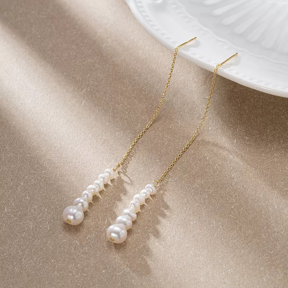 Liora Pearl Cascade Threader Earrings-Gold plated Sterling Silver