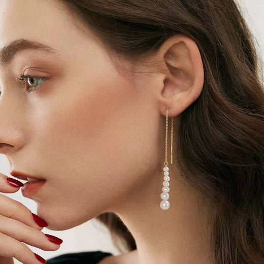 Liora Pearl Cascade Threader Earrings-Gold plated Sterling Silver