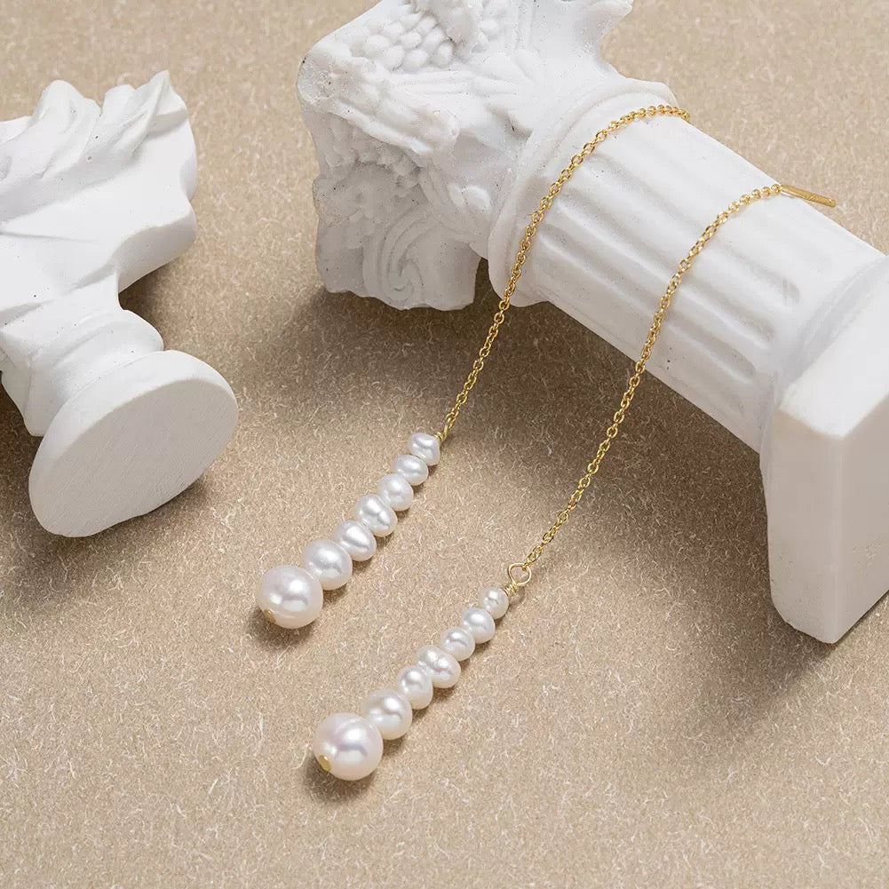 Liora Pearl Cascade Threader Earrings-Gold plated Sterling Silver