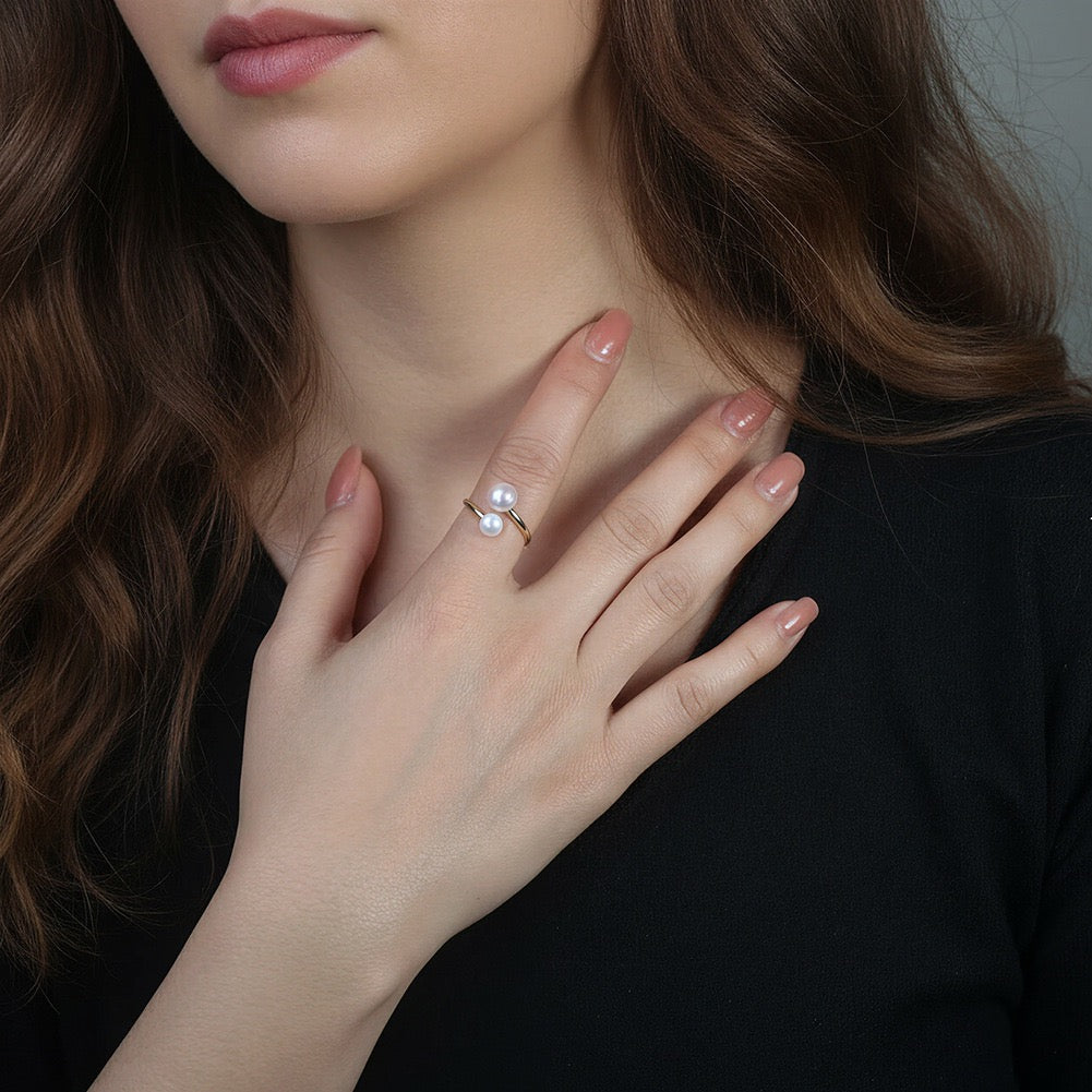 Celestial Duet – Freshwater Pearl Vermeil Ring