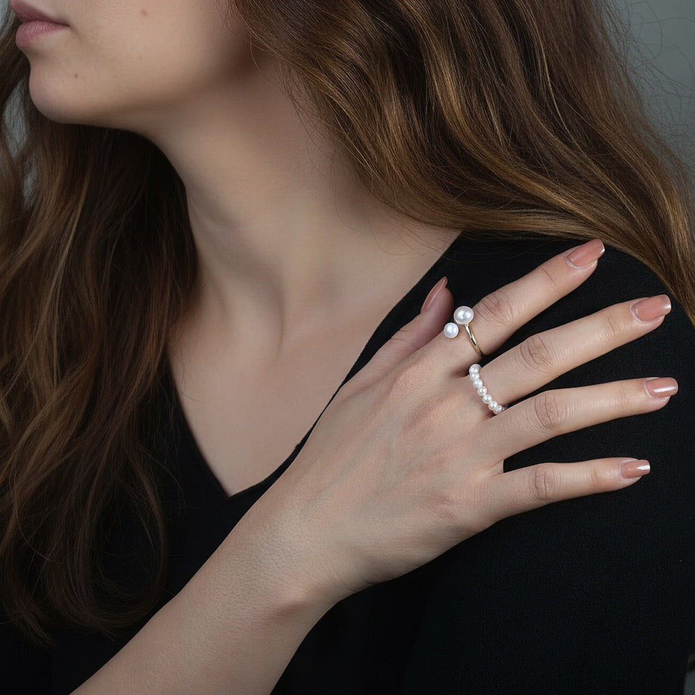 Celestial Duet – Freshwater Pearl Vermeil Ring