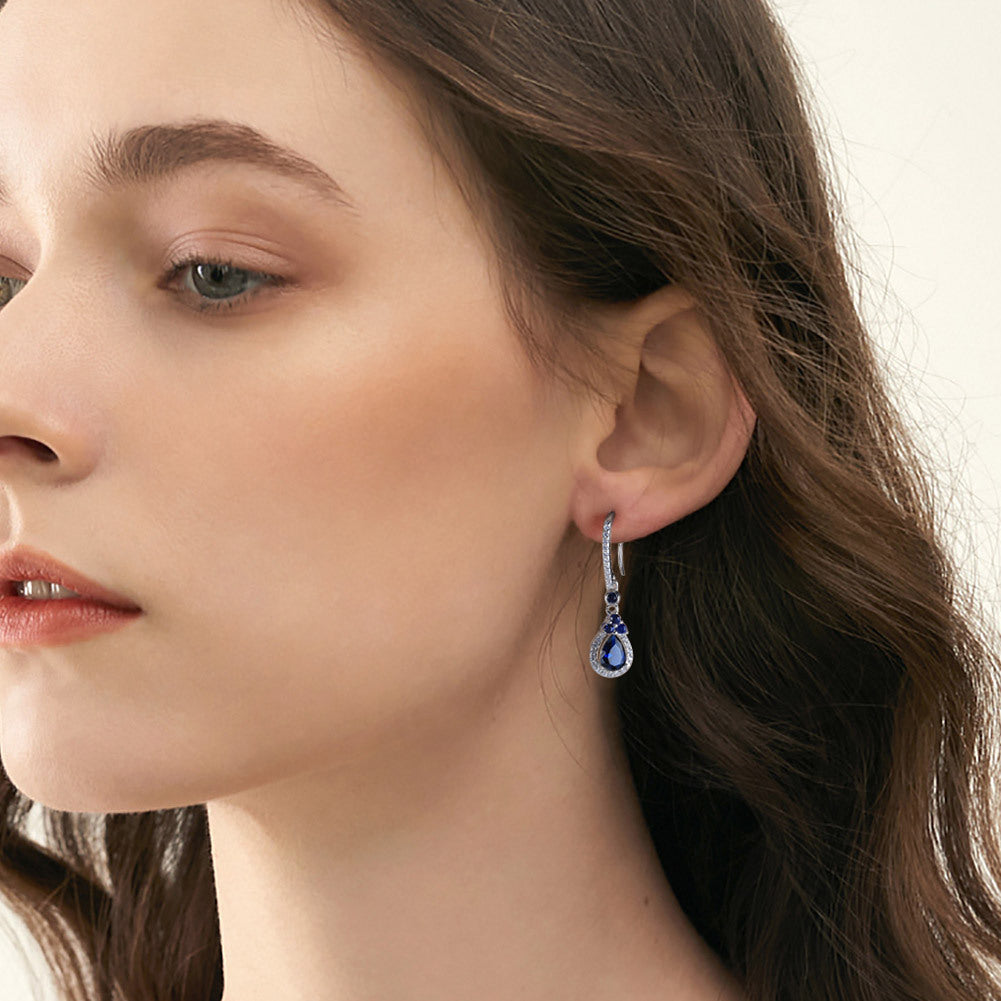 Sapphire Serenade – Sterling Silver & Sapphire Bridal Drop Earrings
