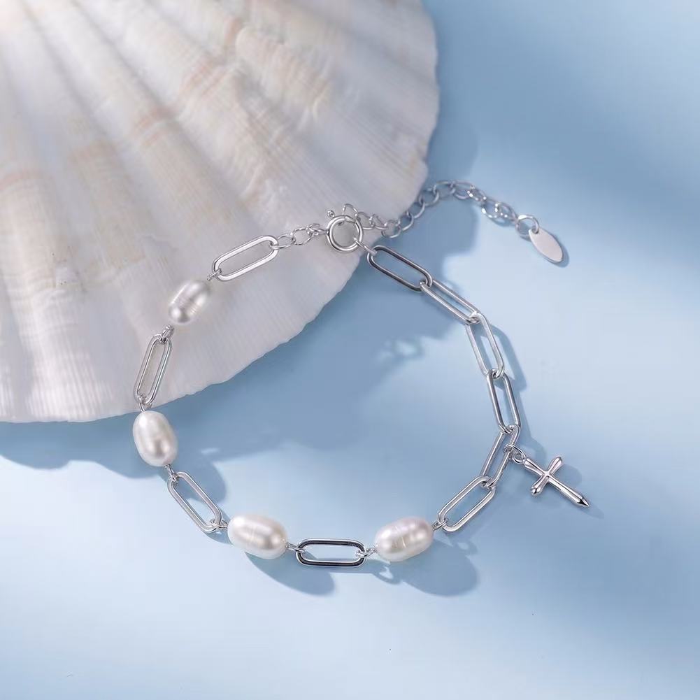 Pearl Cross Link Bracelet