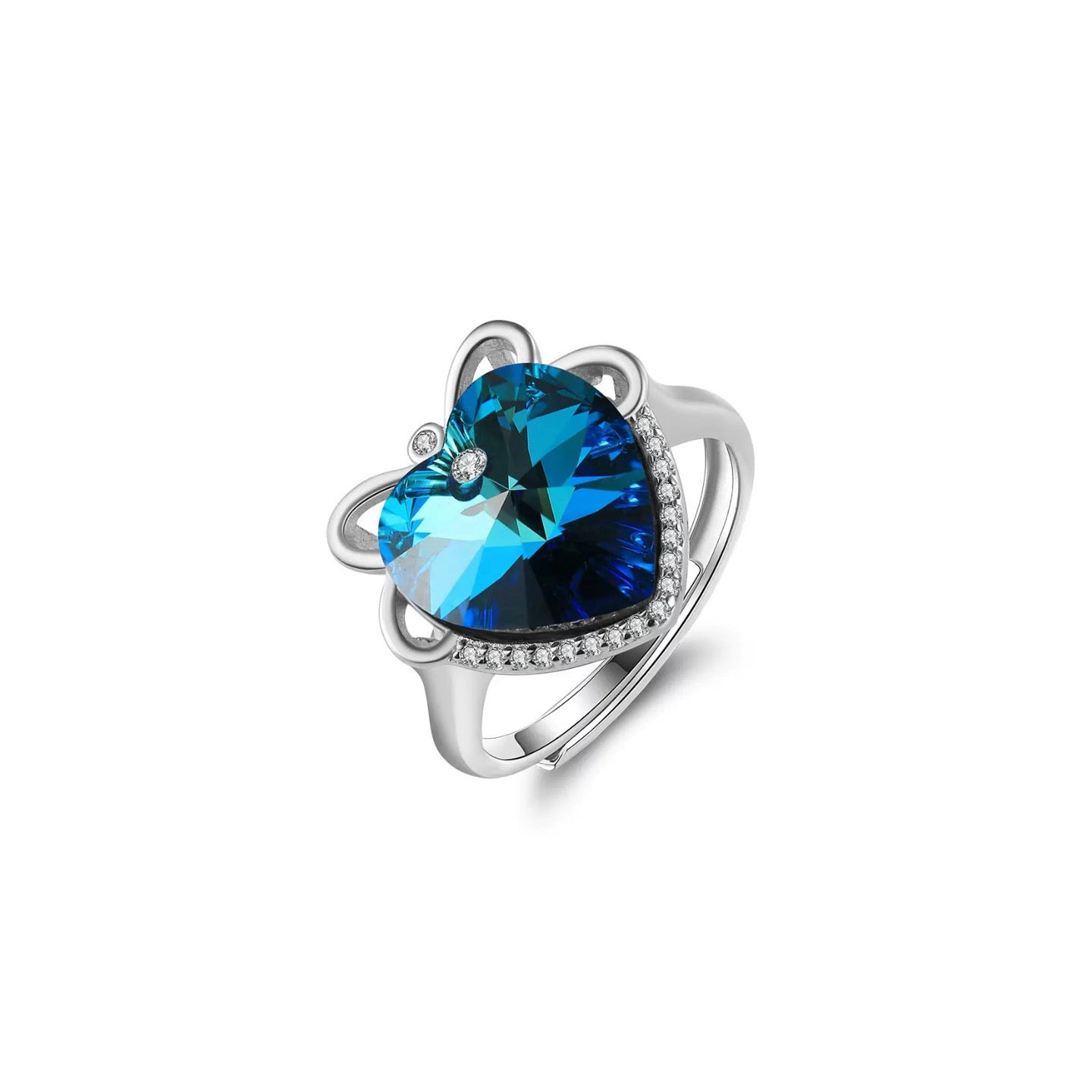 Midnight Heart – Austrian Crystal Sterling Silver Ring