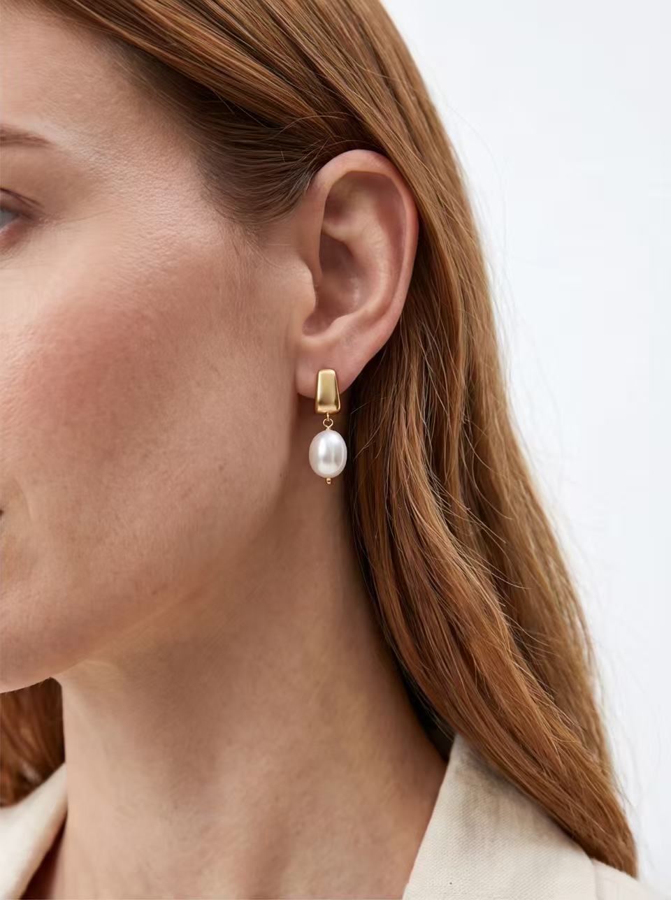 Pearl Dangle Huggie Earrings