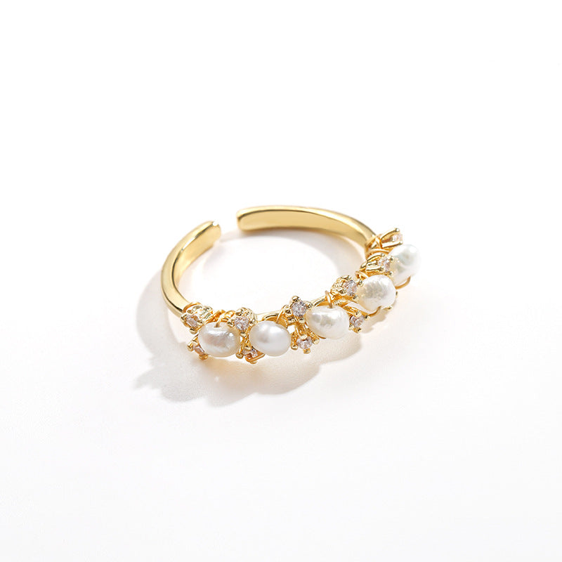 Petite Crown – Pearl Cluster Open Ring