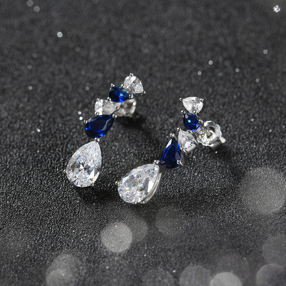 Eternal Blue – Sterling Silver, Sapphire & CZ Bridal Earrings