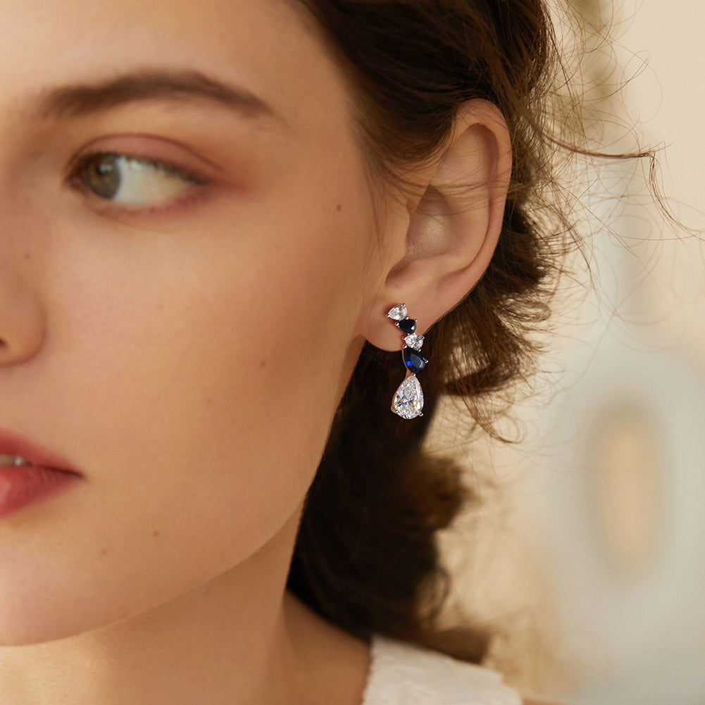 Eternal Blue – Sterling Silver, Sapphire & CZ Bridal Earrings