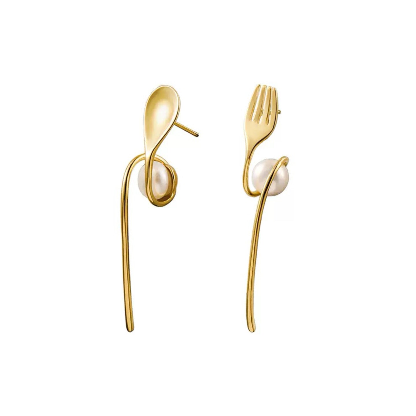 Quirky Cutlery – Freshwater Pearl & Fork-Spoon Earrings