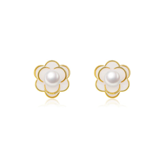 Camellia Bloom – Freshwater Pearl Stud Earrings